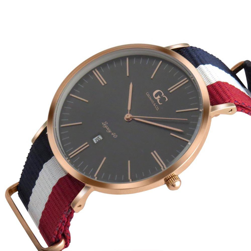 40mm Harrison TL14045 Grey Metallic Rose Gold White Red Navy Blue Nylon Nato Band Strap Men's Watch