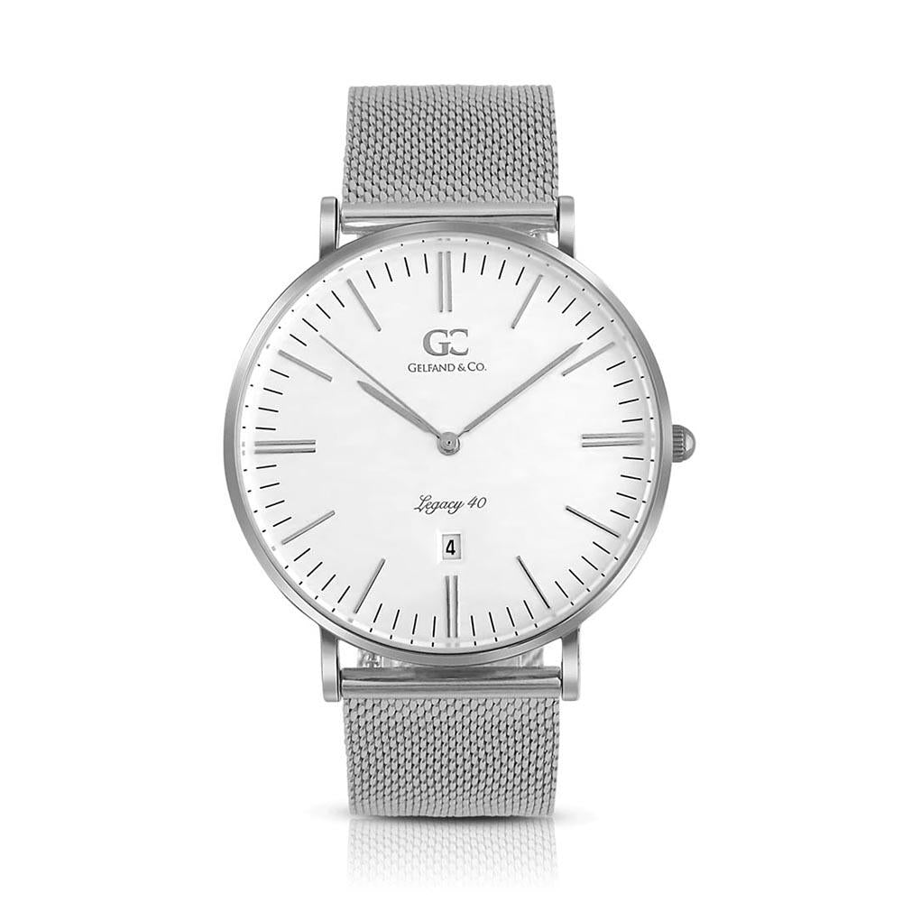 40mm Houston TL14013 White Silver Mesh Band Strap Men's Watch