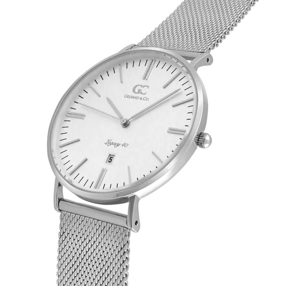 40mm Houston TL14013 White Silver Mesh Band Strap Men's Watch