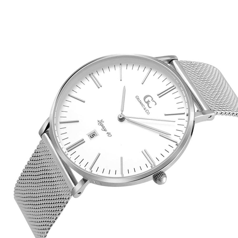 40mm Houston TL14013 White Silver Mesh Band Strap Men's Watch