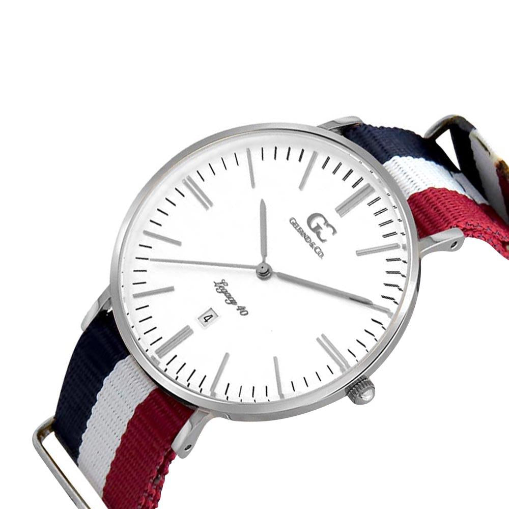 40mm Irving TL14017 White Red Navy Blue Silver Nylon Nato Band Strap Men's Watch