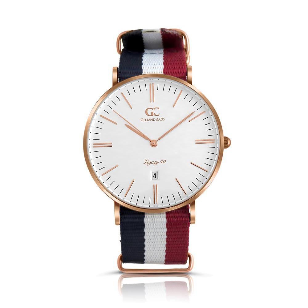 40mm Irving TL14018 White Red Navy Blue Rose Gold Nylon Nato Band Strap Men's Watch