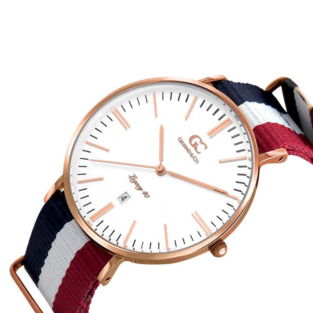 40mm Irving TL14018 White Red Navy Blue Rose Gold Nylon Nato Band Strap Men's Watch