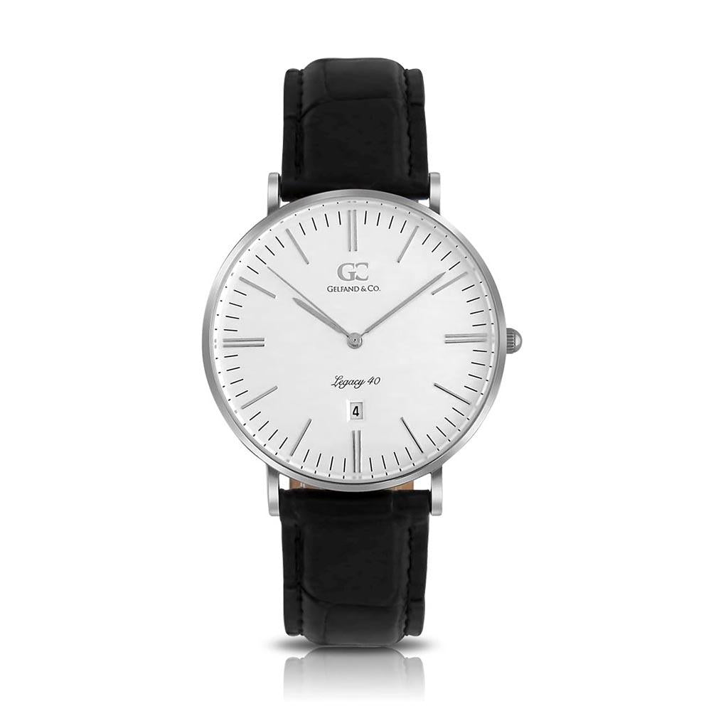40mm Lexington TL14003 White Silver Black Crocodile Leather Men's Watch