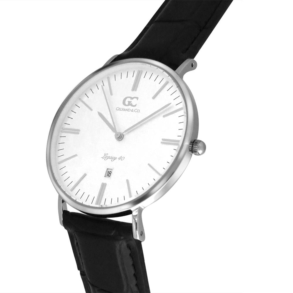 40mm Lexington TL14003 White Silver Black Crocodile Leather Men's Watch