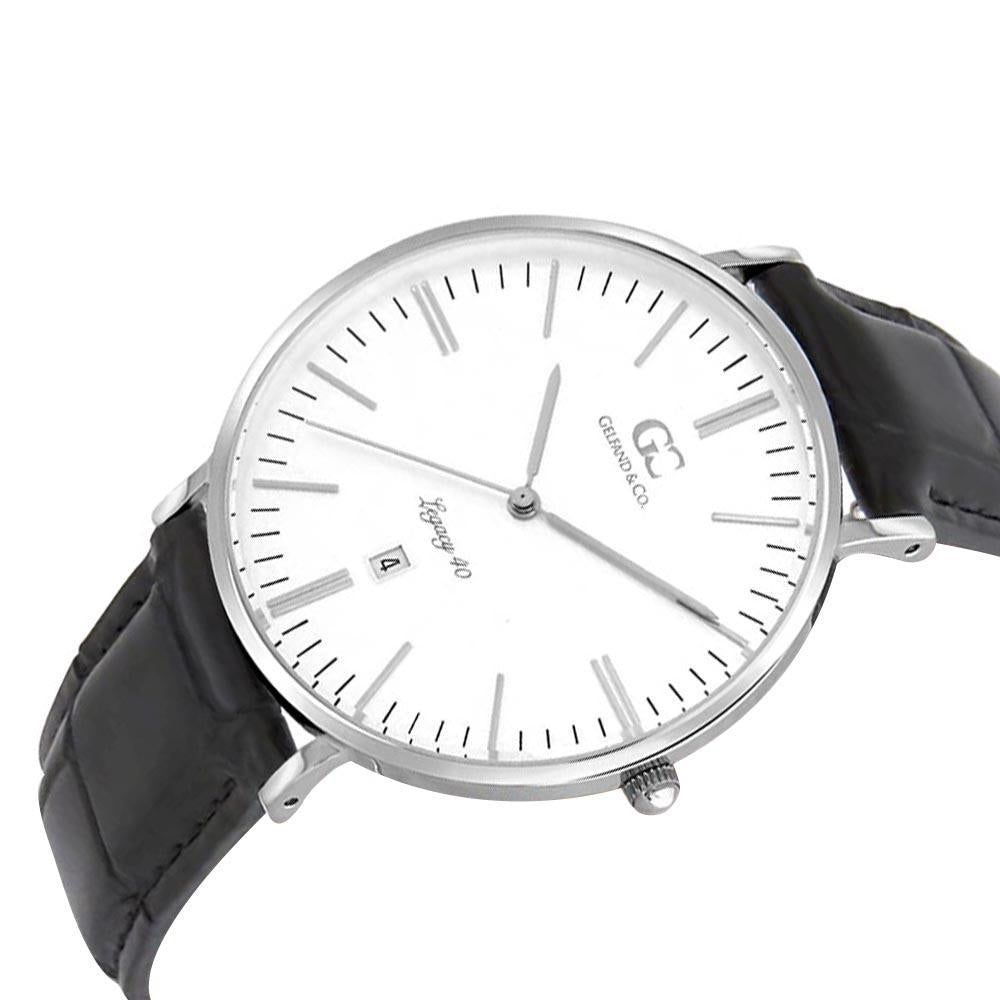 40mm Lexington TL14003 White Silver Black Crocodile Leather Men's Watch