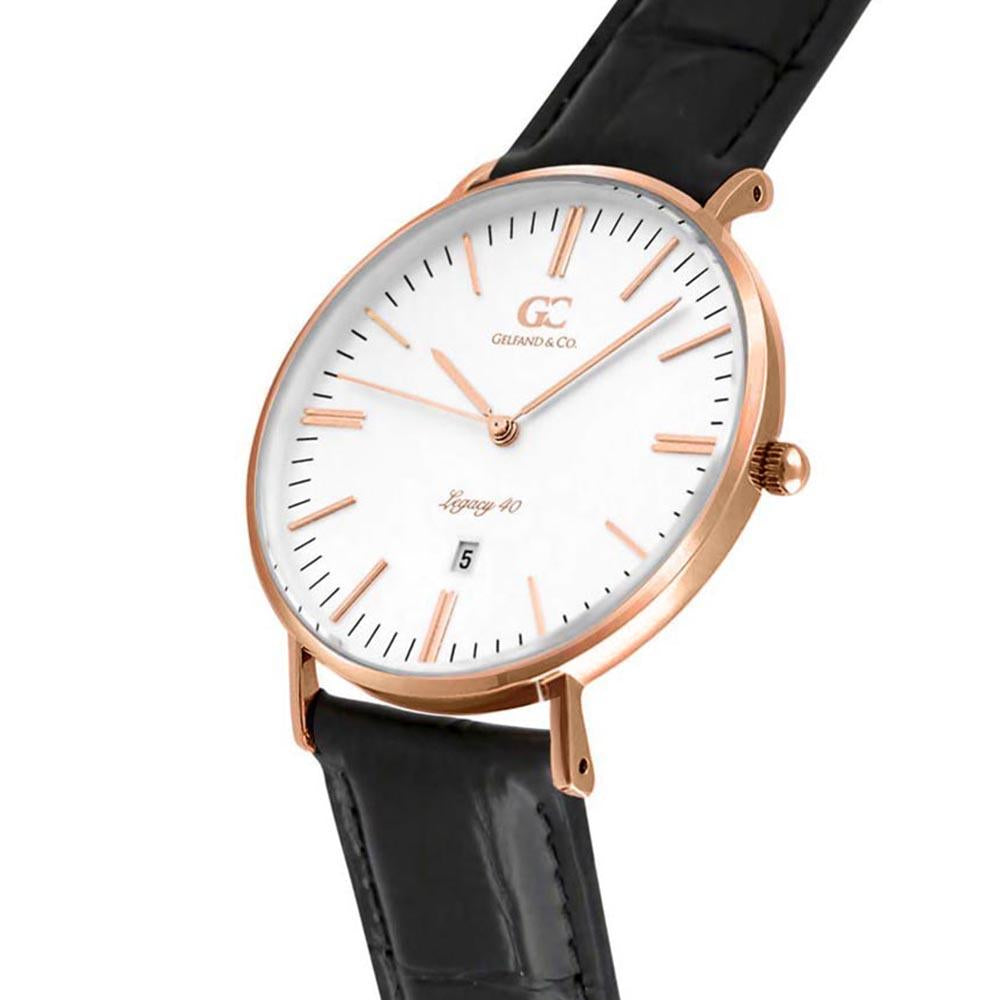 40mm Lexington TL14004 White Rose Gold Black Crocodile Leather Men's Watch