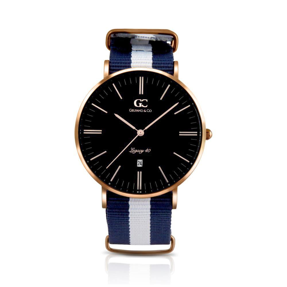 40mm Liberty TL14028 Black White Navy Blue Rose Gold Nato Nylon Band Strap Men's Watch