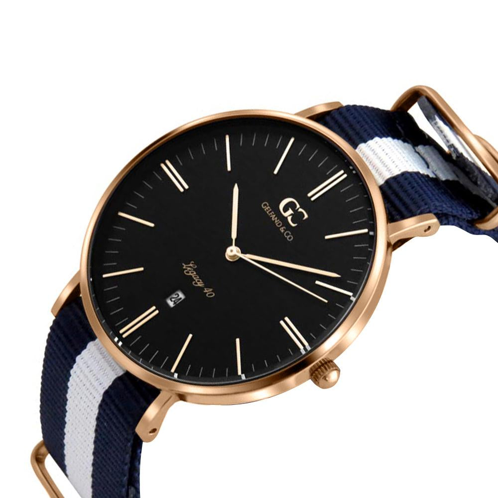 40mm Liberty TL14028 Black White Navy Blue Rose Gold Nato Nylon Band Strap Men's Watch
