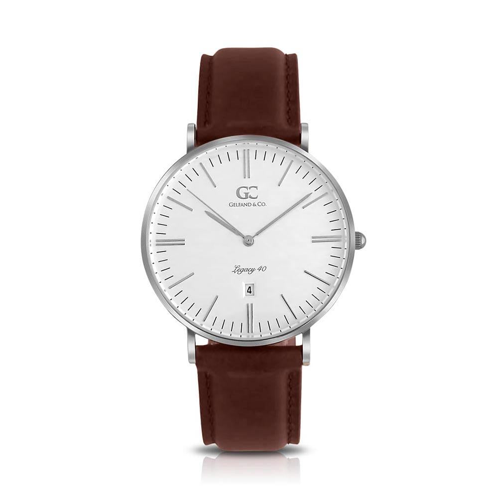 40mm Ludlow TL14009 White Silver Dark Brown Leather Men's Watch