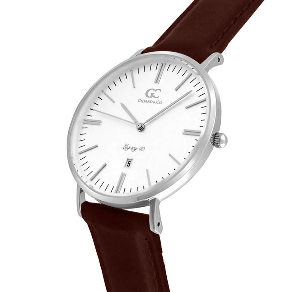 40mm Ludlow TL14009 White Silver Dark Brown Leather Men's Watch