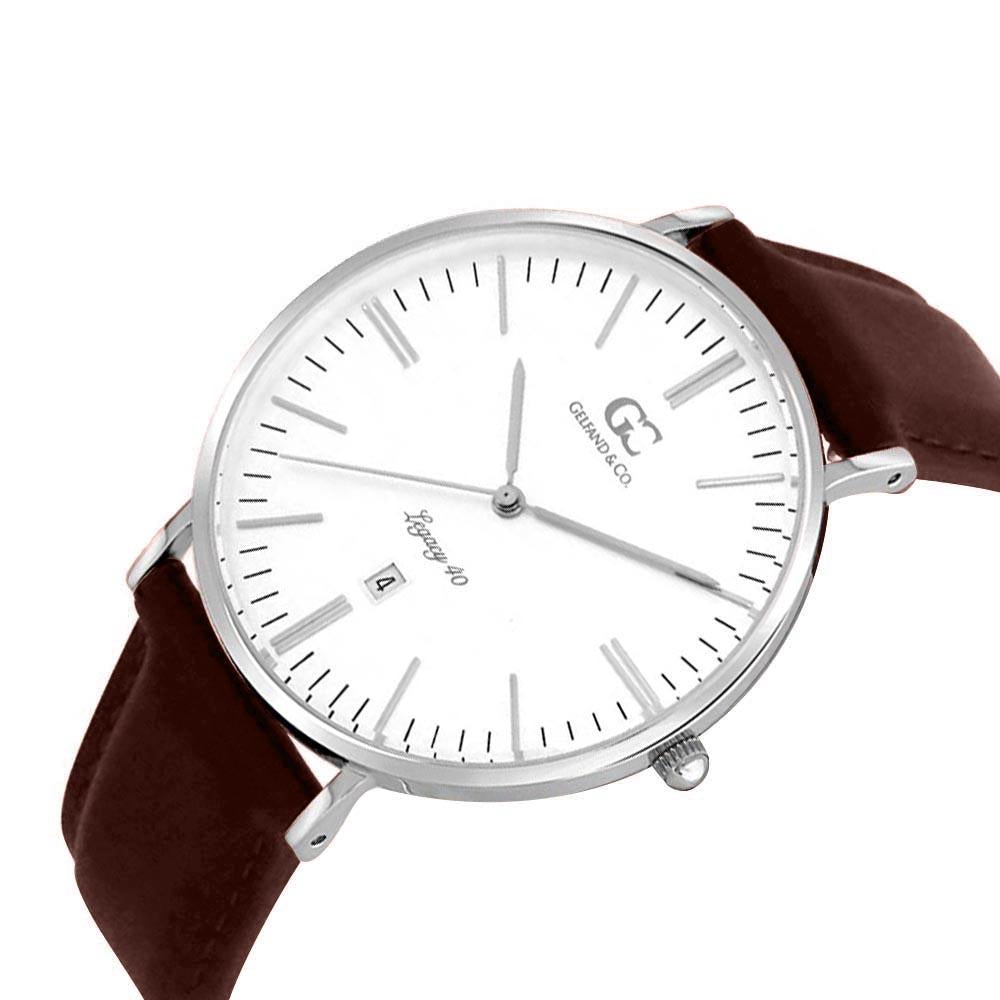 40mm Ludlow TL14009 White Silver Dark Brown Leather Men's Watch