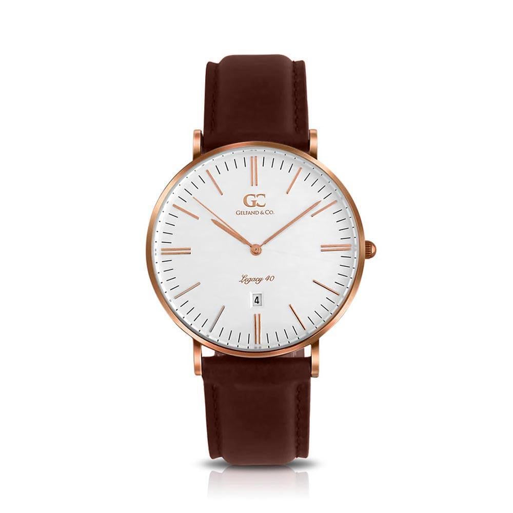 40mm Ludlow TL14010 White Rose Gold Dark Brown Leather Men's Watch