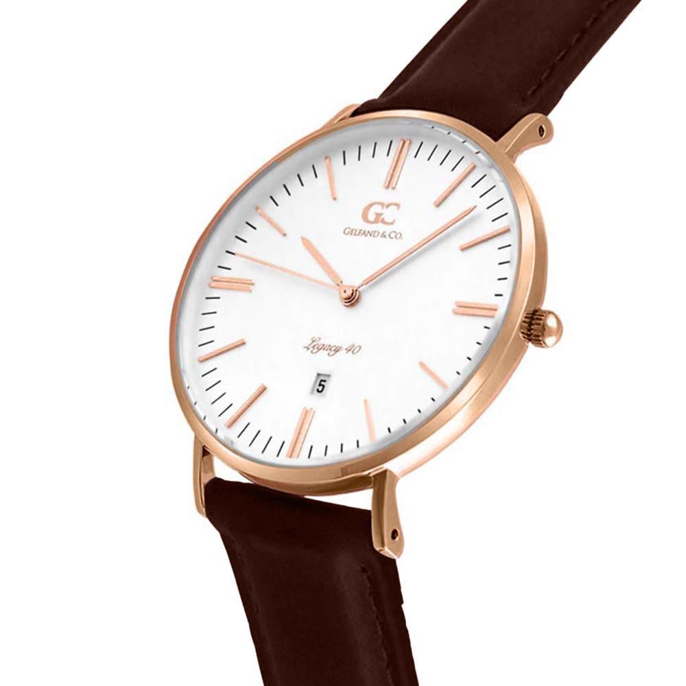 40mm Ludlow TL14010 White Rose Gold Dark Brown Leather Men's Watch