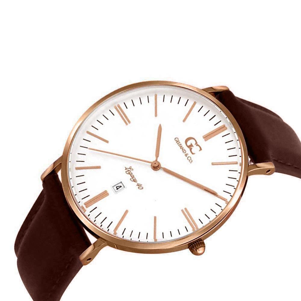 40mm Ludlow TL14010 White Rose Gold Dark Brown Leather Men's Watch