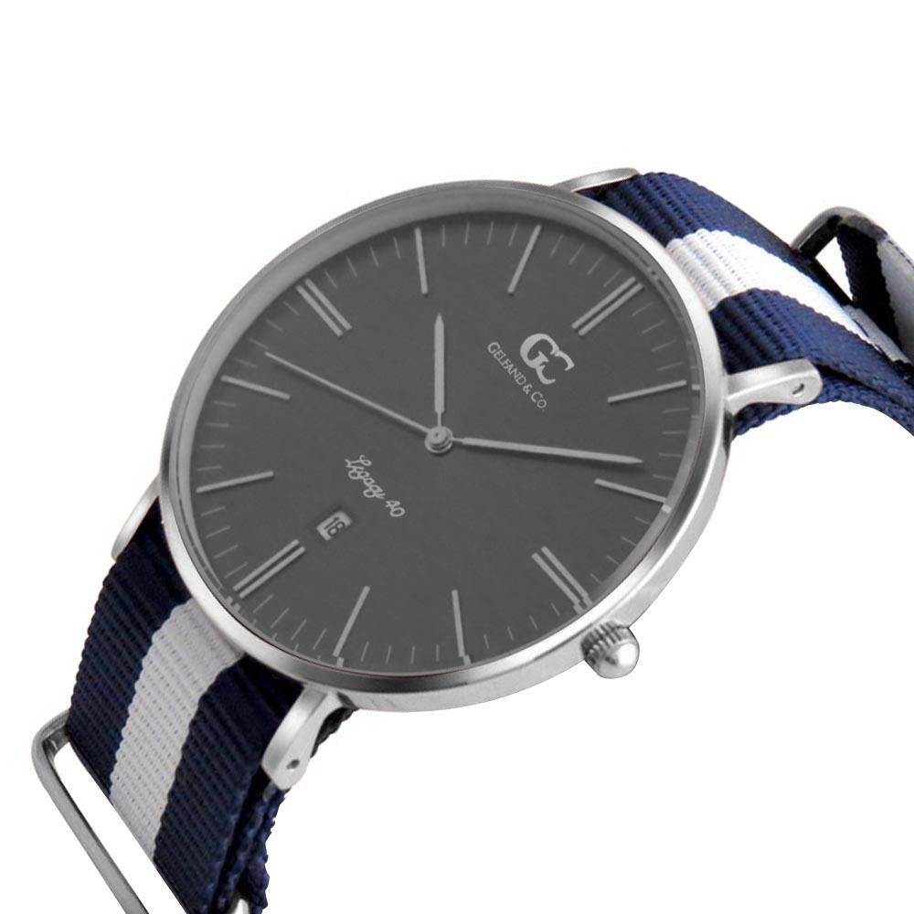 40mm Moore TL14042 Grey Metallic Silver White Navy Blue Nylon Nato Band Strap Men's Watch