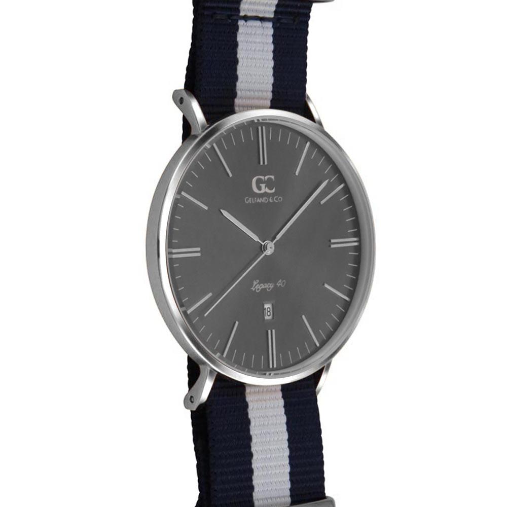 40mm Moore TL14042 Grey Metallic Silver White Navy Blue Nylon Nato Band Strap Men's Watch