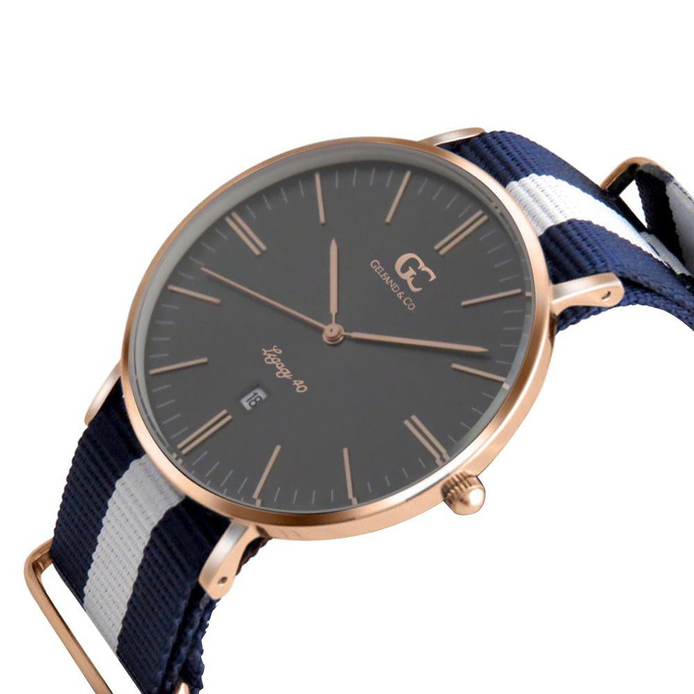40mm Moore TL14043 Grey Metallic Rose Gold White Navy Blue Nylon Nato Band Strap Men's Watch