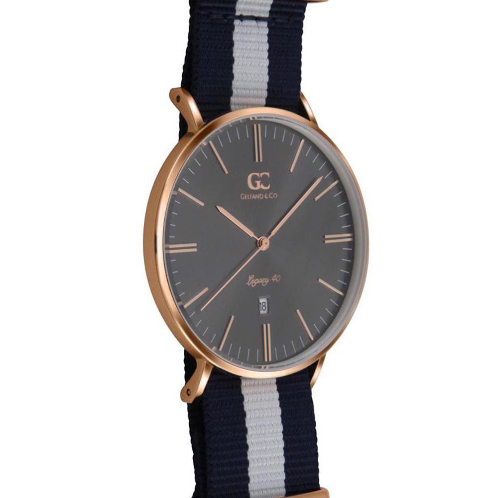 40mm Moore TL14043 Grey Metallic Rose Gold White Navy Blue Nylon Nato Band Strap Men's Watch