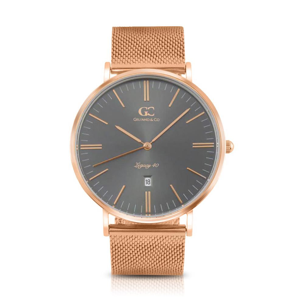 40mm Perry TL14041 Grey Metallic Rose Gold Mesh Strap Men's Watch