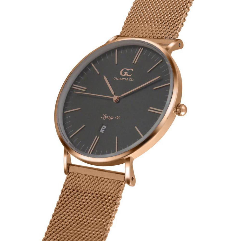 40mm Perry TL14041 Grey Metallic Rose Gold Mesh Strap Men's Watch