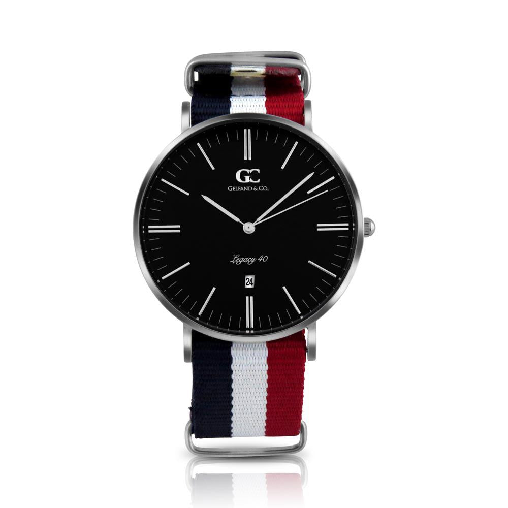 40mm Suffolk TL14029 Black White Red Navy Blue Silver Nato Nylon Band Strap Men's Watch
