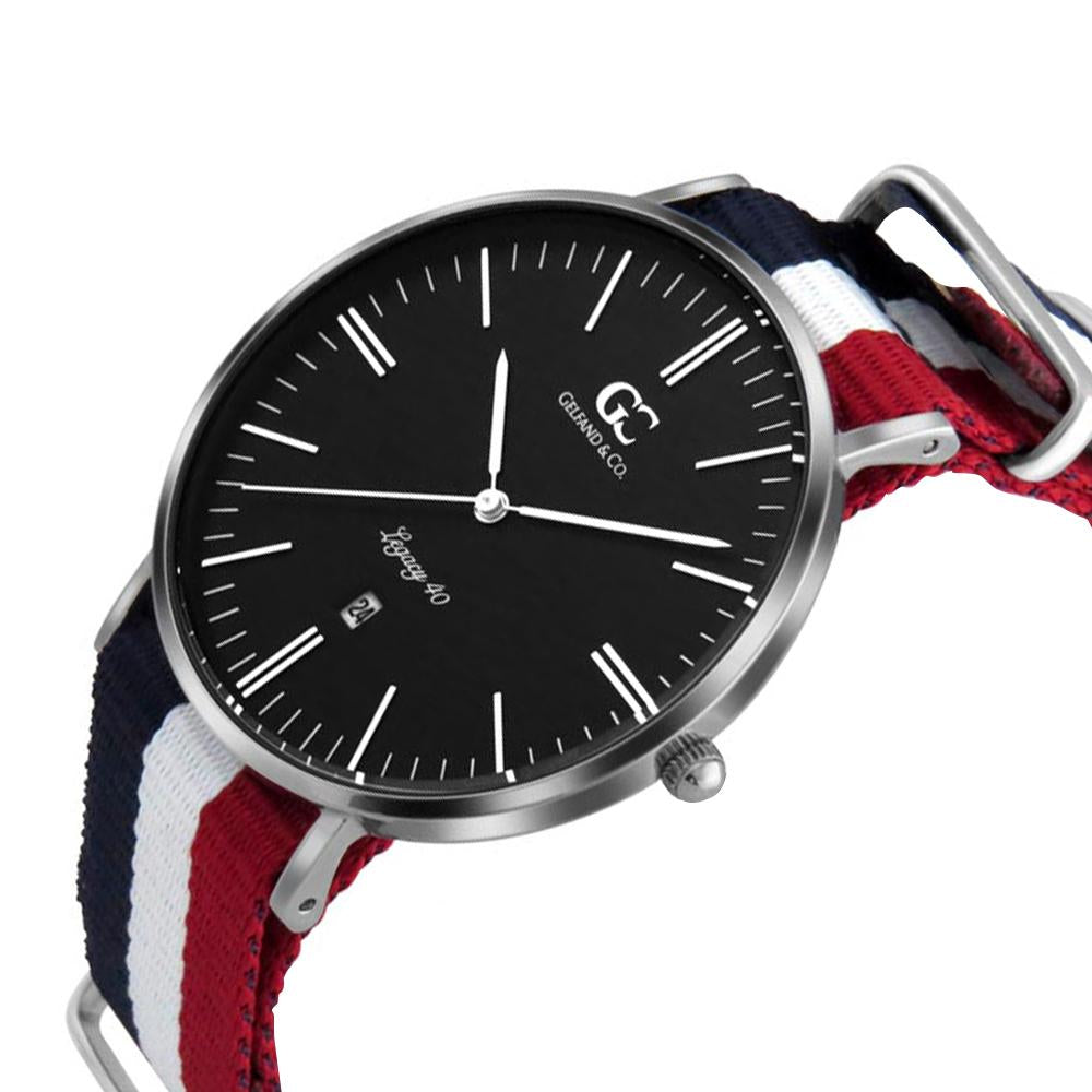 40mm Suffolk TL14029 Black White Red Navy Blue Silver Nato Nylon Band Strap Men's Watch