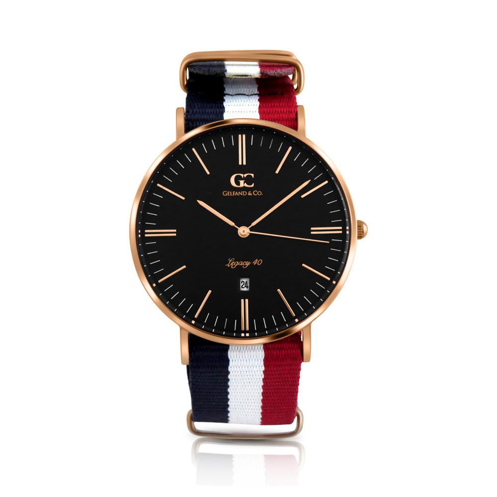 40mm Suffolk TL14030 Black White Red Navy Blue Rose Gold Nato Nylon Band Strap Men's Watch