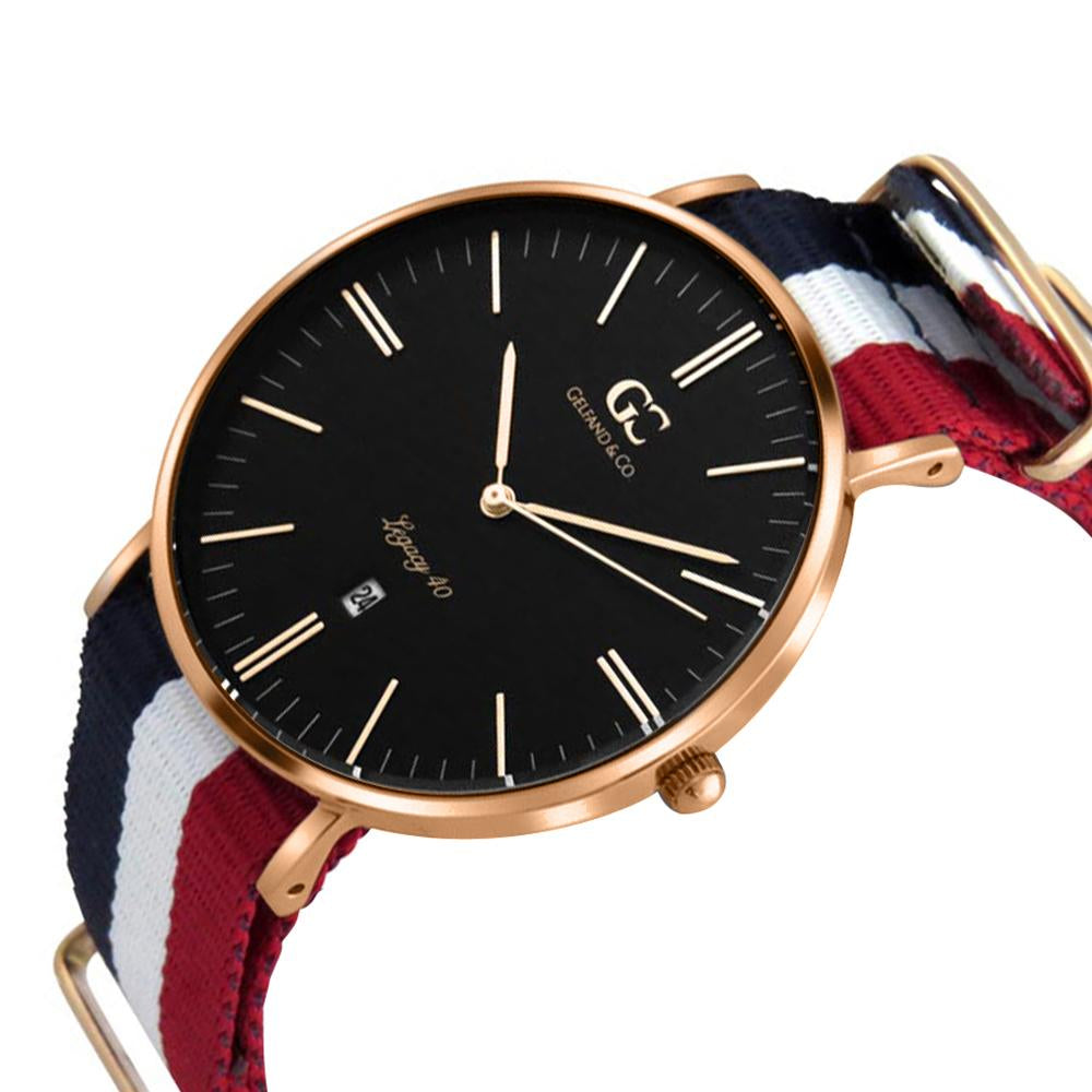 40mm Suffolk TL14030 Black White Red Navy Blue Rose Gold Nato Nylon Band Strap Men's Watch