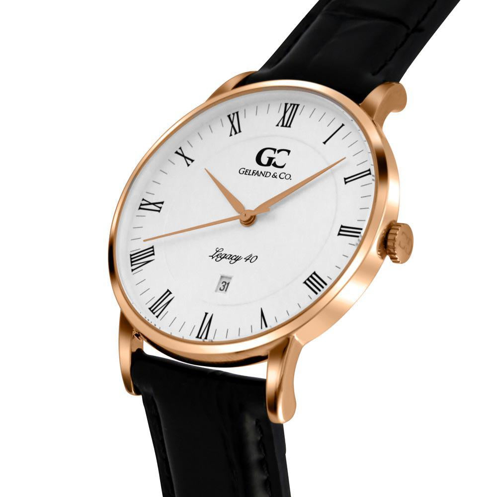 40mm Vandam RN14004 White Rose Gold Black Crocodile Leather Men's Watch