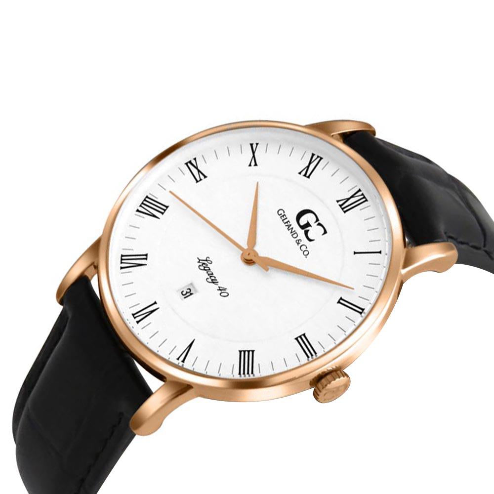 40mm Vandam RN14004 White Rose Gold Black Crocodile Leather Men's Watch