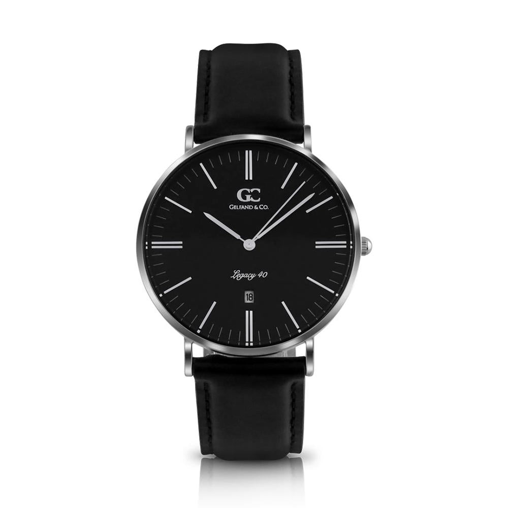 40mm Webster TL14019 Black Silver Black Leather Strap Men's Watch