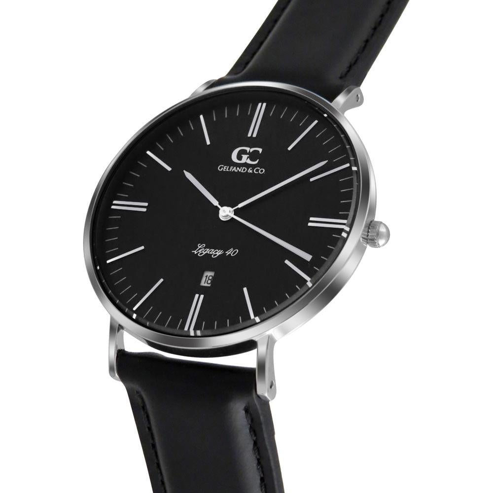 40mm Webster TL14019 Black Silver Black Leather Strap Men's Watch