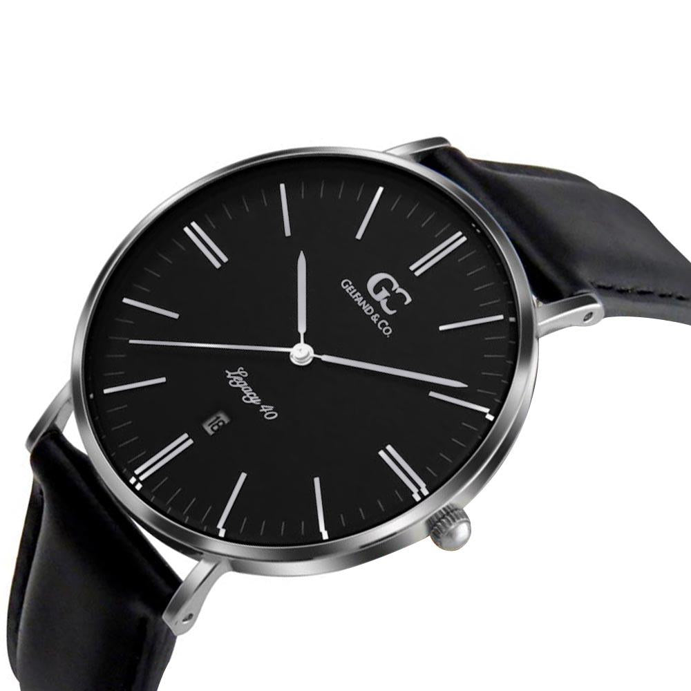 40mm Webster TL14019 Black Silver Black Leather Strap Men's Watch