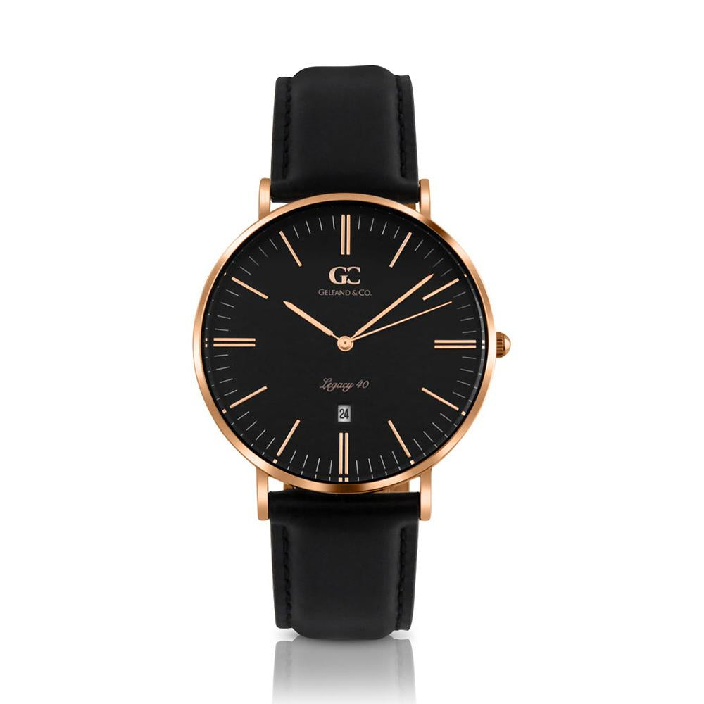 40mm Webster TL14020 Black Rose Gold Black Leather Strap Men's Watch